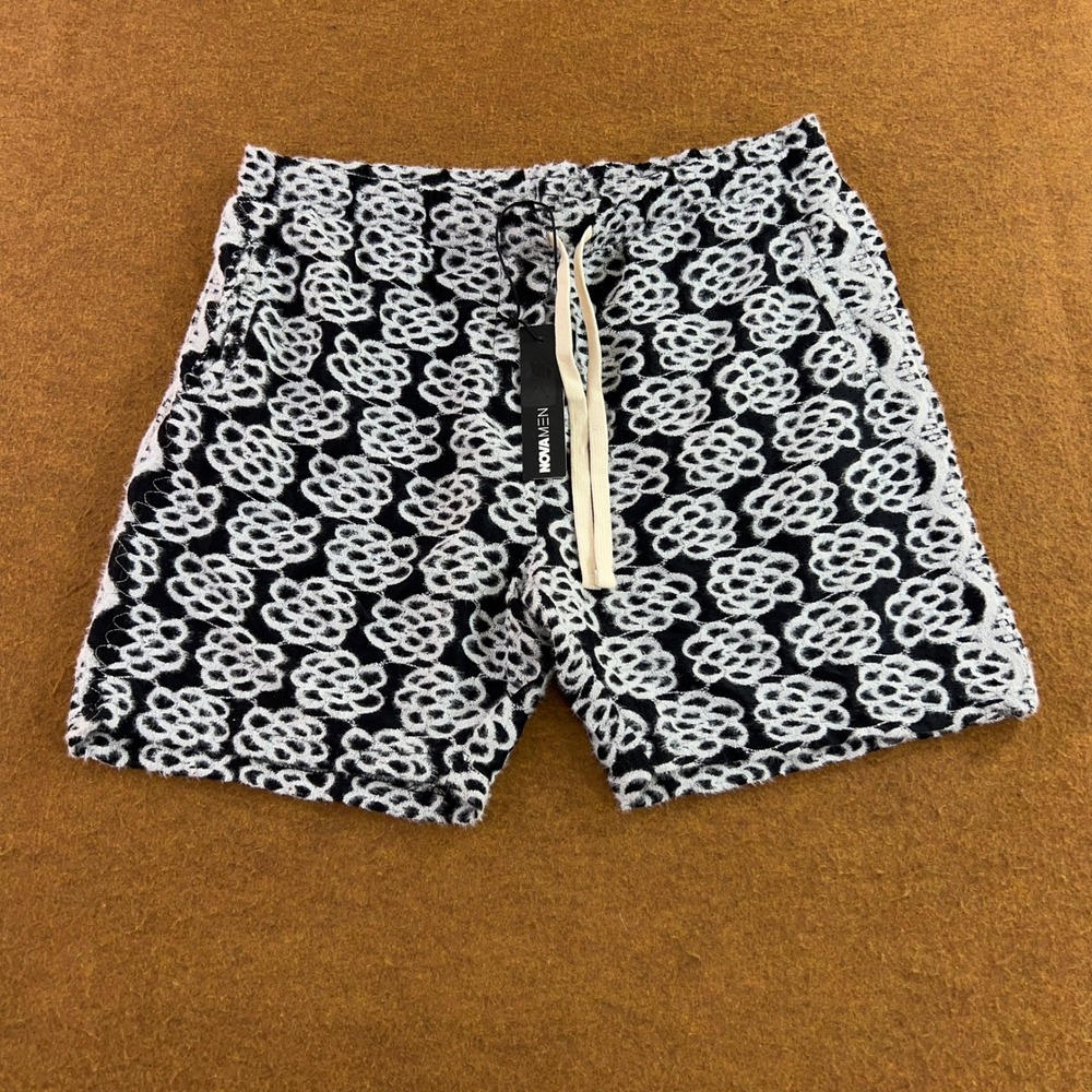 NovaMen Mens XXL Black White Snow Leopard Drift Relaxed Shorts NWT